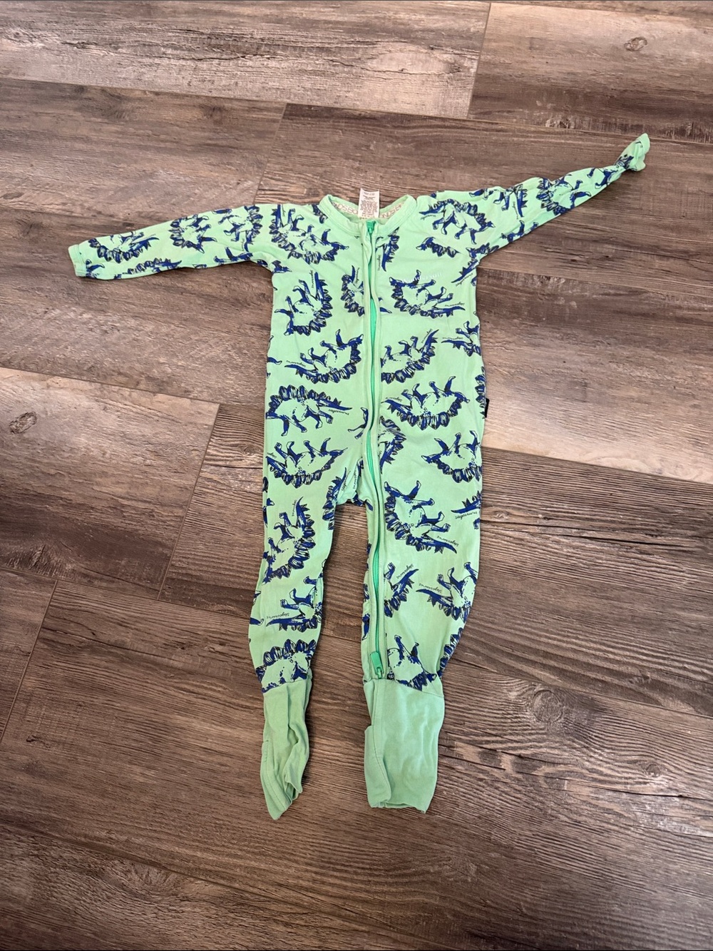 Bonds Green Footed One-Piece Pajamas with Blue Dinosaur Print-As Is